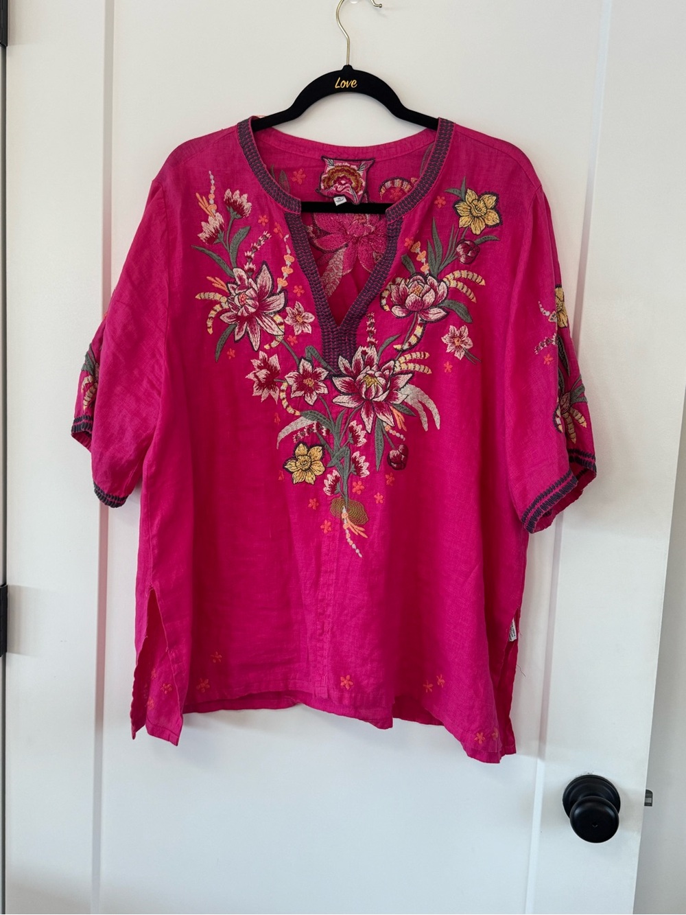 Johnny Was Fuchsia Embroidered Floral Tunic